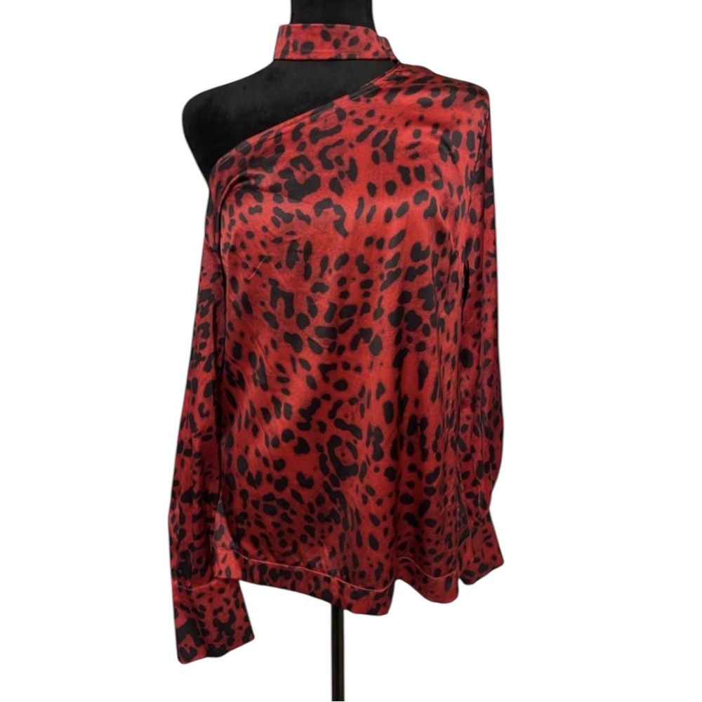 CBR size large red leopard long sleeve silky blouse